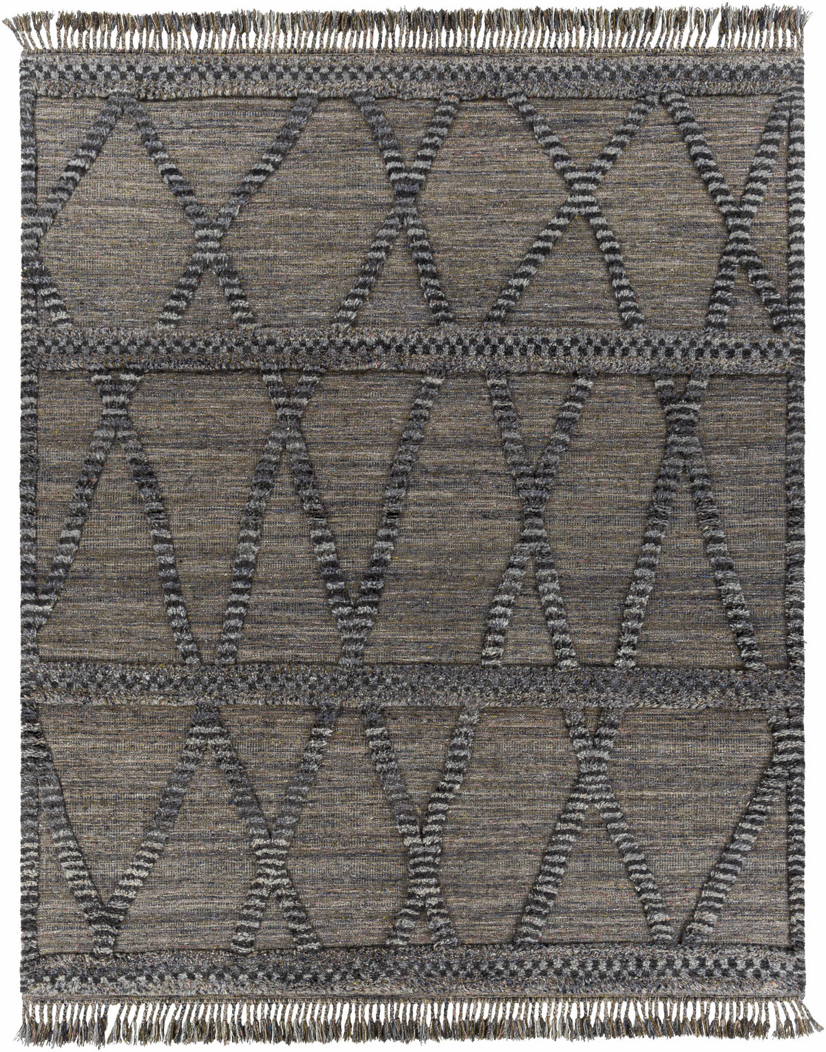 Black Hand Knotted 100% Wool Global Rectangle Handmade rug, Indoor use only, has fringe, non-washable. runner also available