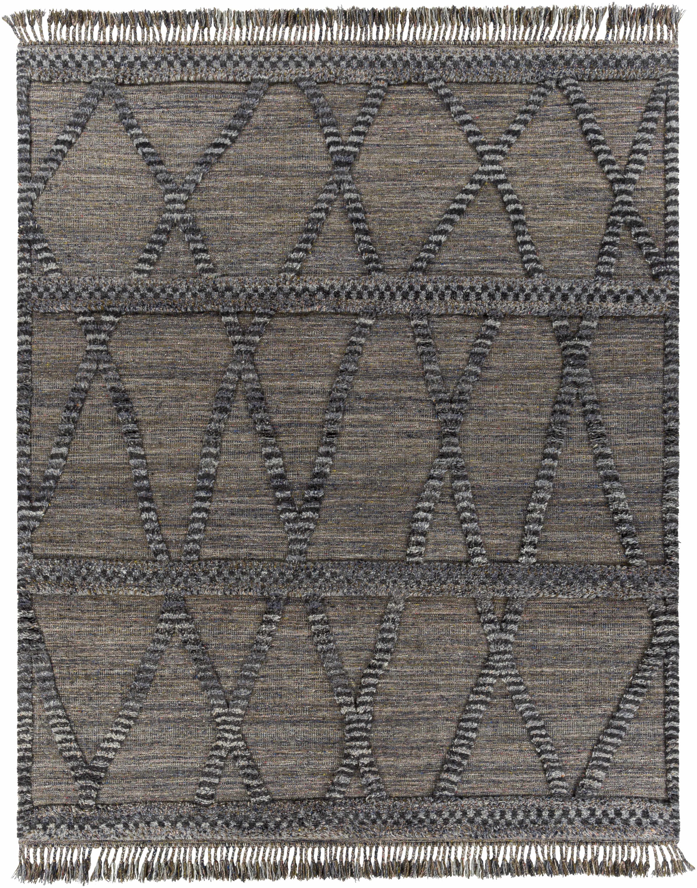 Black Hand Knotted 100% Wool Global Rectangle Handmade rug, Indoor use only, has fringe, non-washable. runner also available