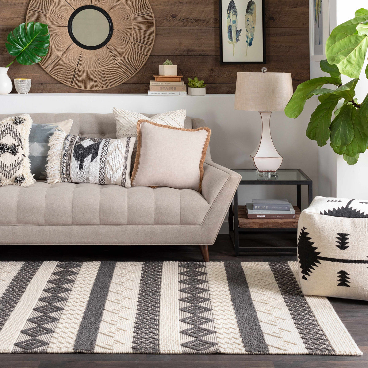 Mirrors : BRV-002,Pillows : CK-005,ZLA-001,MDO-001,LOS-001,ELY-001,Pouf : SOPF-001,Rugs : HYG-2301,Table Lamps : LMP-1071