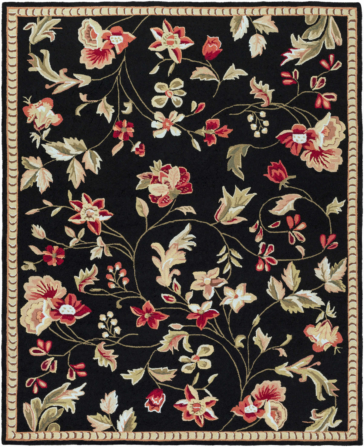 Black Hand Hooked 100% Wool Traditional Rectangle Handmade rug, Indoor use only, no fringe, non-washable.