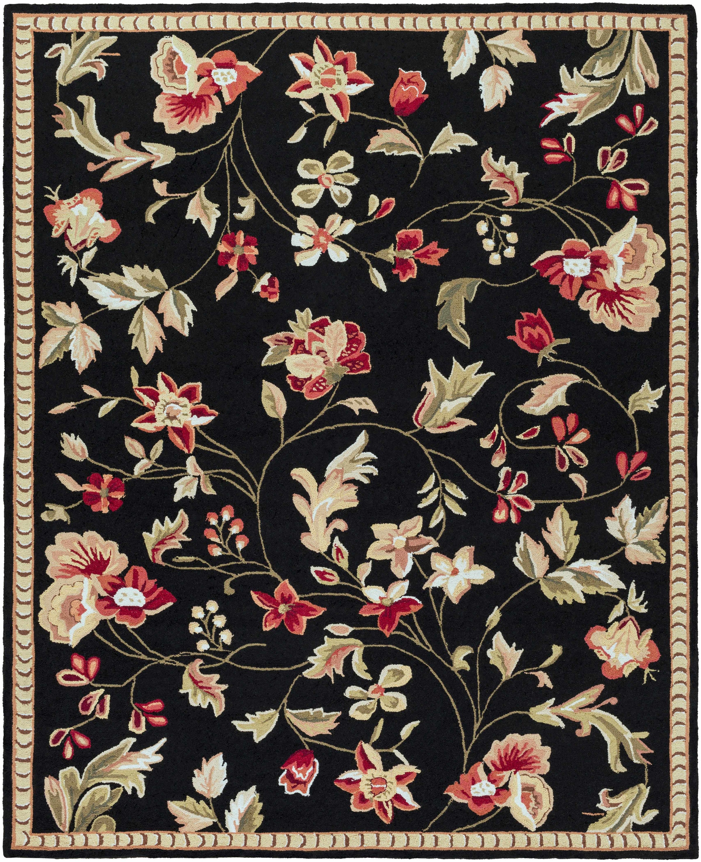 Black Hand Hooked 100% Wool Traditional Rectangle Handmade rug, Indoor use only, no fringe, non-washable.