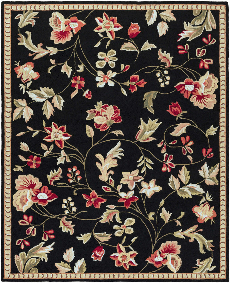 Black Hand Hooked 100% Wool Traditional Rectangle Handmade rug, Indoor use only, no fringe, non-washable.