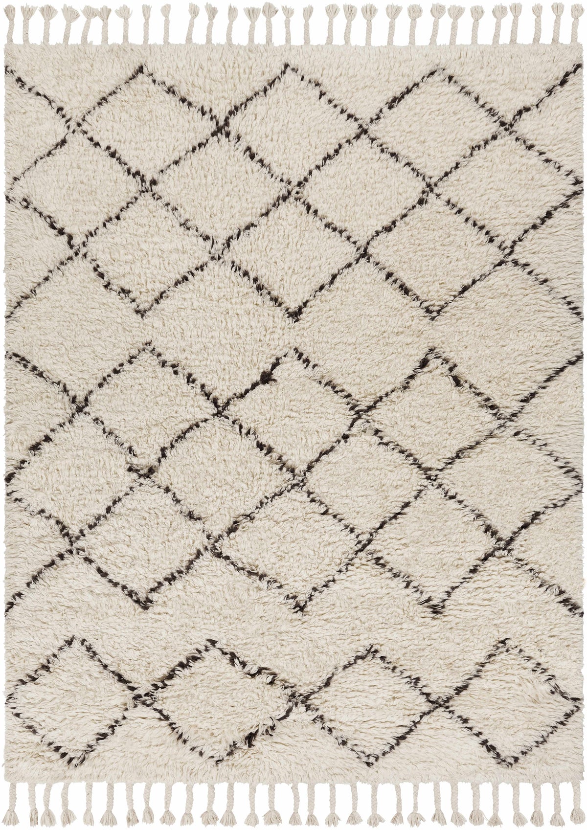 Beige Hand Woven 100% Wool Global Rectangle Handmade rug, Indoor use only, has fringe, non-washable.