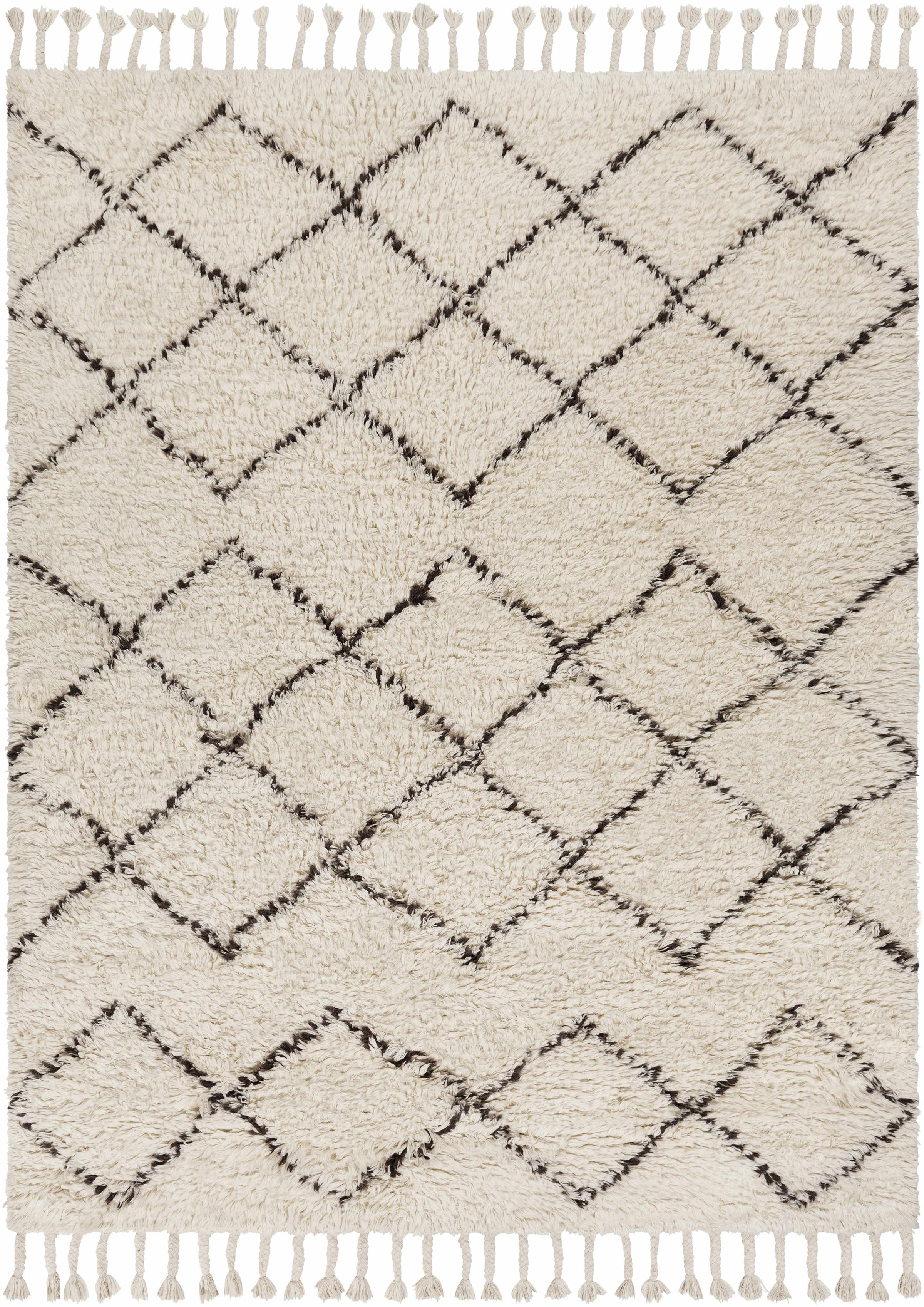 Beige Hand Woven 100% Wool Global Rectangle Handmade rug, Indoor use only, has fringe, non-washable.