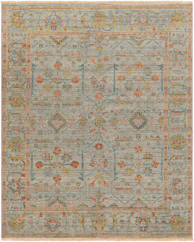 Pale Blue Hand Knotted 90% Wool, 10% Cotton Traditional Rectangle Handmade rug, Indoor use only, has fringe, non-washable.