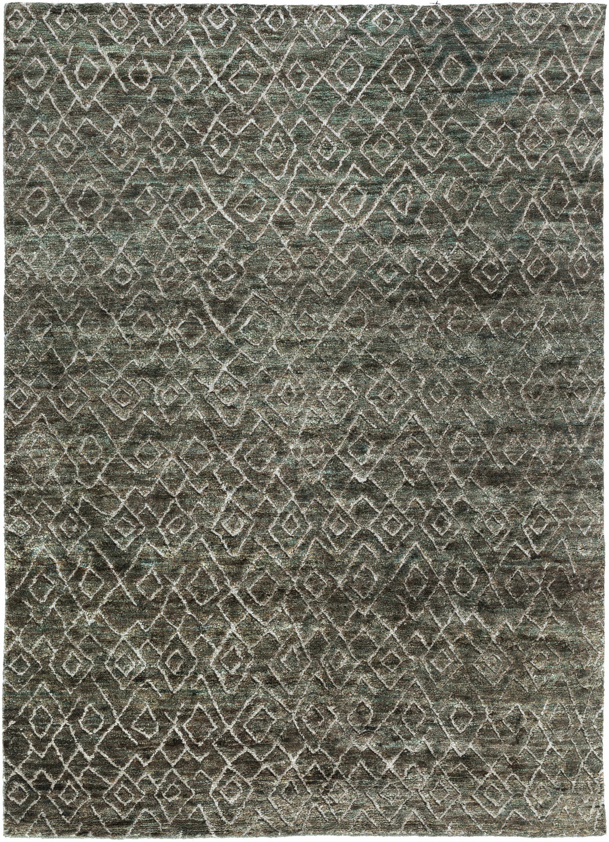 Dark Green Hand Knotted 60% Jute, 40% Wool Global Rectangle Handmade rug, Indoor use only, no fringe, non-washable.
