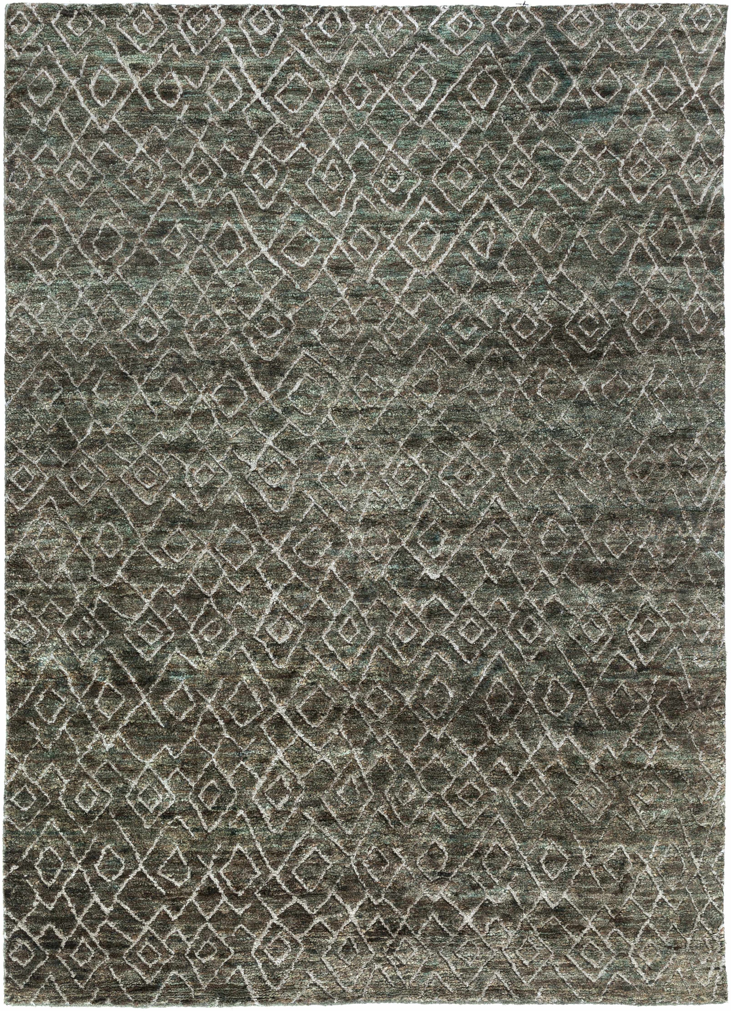 Dark Green Hand Knotted 60% Jute, 40% Wool Global Rectangle Handmade rug, Indoor use only, no fringe, non-washable.