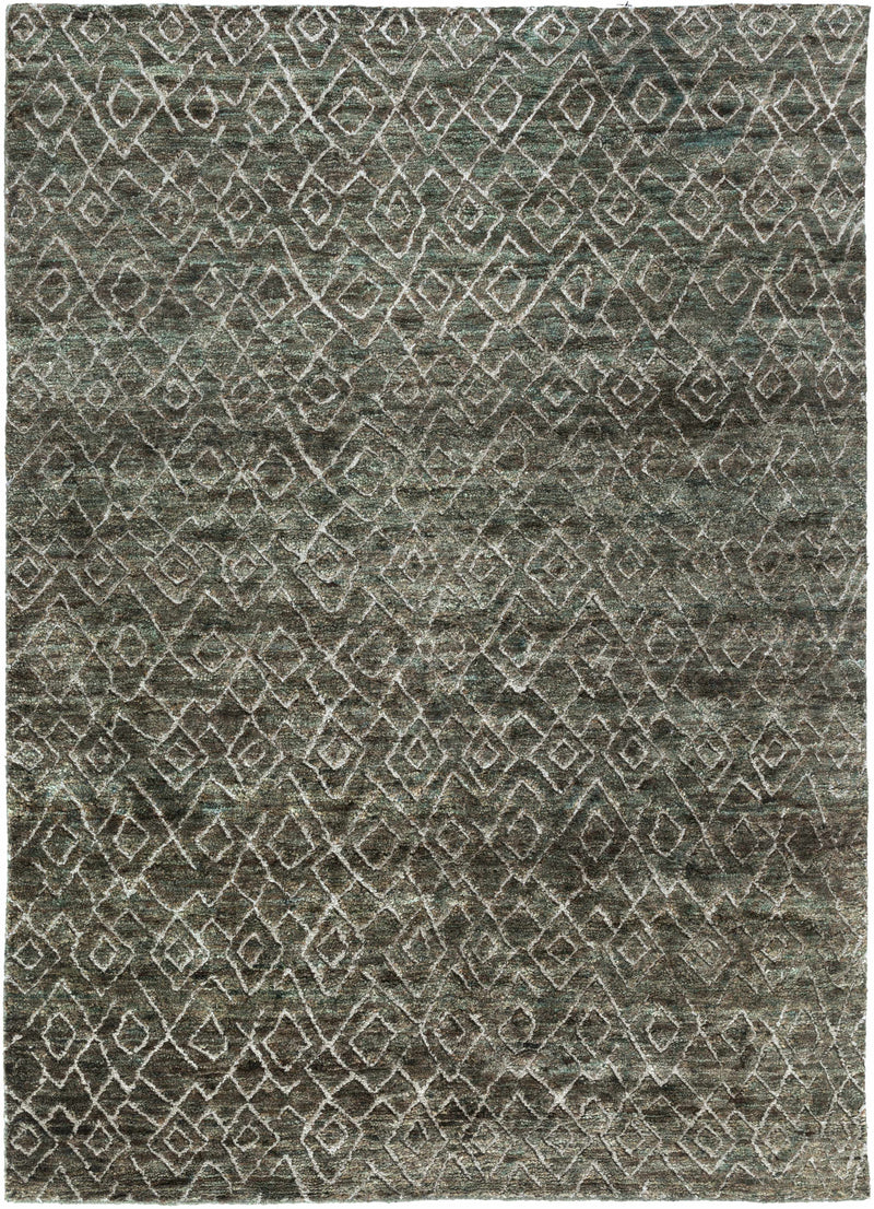 Dark Green Hand Knotted 60% Jute, 40% Wool Global Rectangle Handmade rug, Indoor use only, no fringe, non-washable.