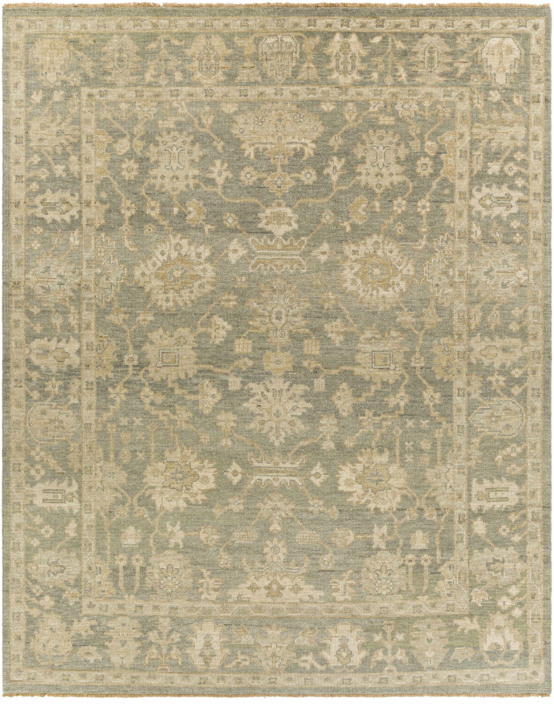 Dusty Sage Hand Knotted 100% NZ Wool Traditional Rectangle Handmade rug, Indoor use only, has fringe, non-washable.