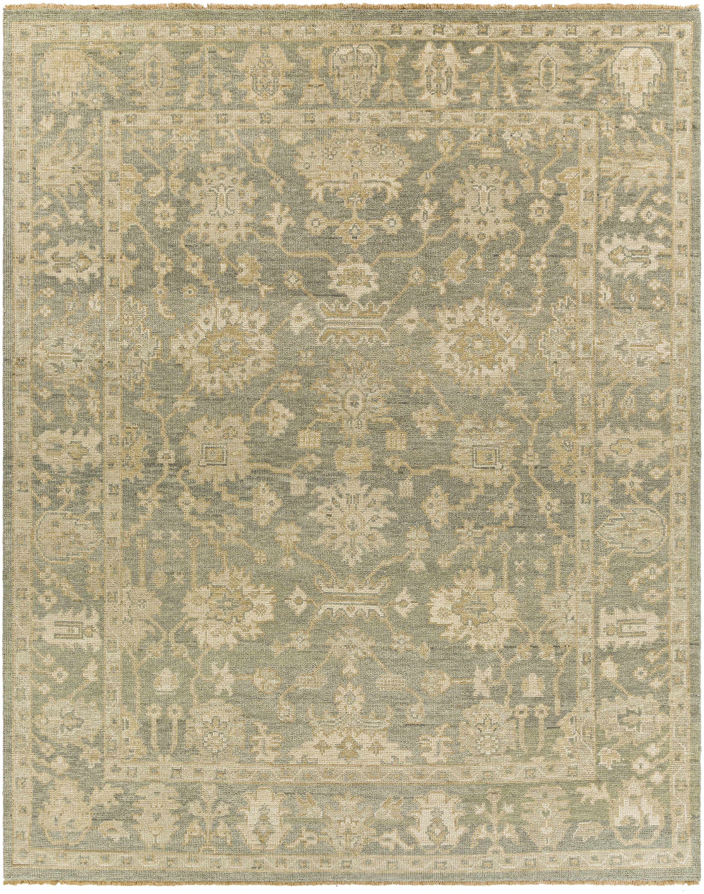 Dusty Sage Hand Knotted 100% NZ Wool Traditional Rectangle Handmade rug, Indoor use only, has fringe, non-washable.