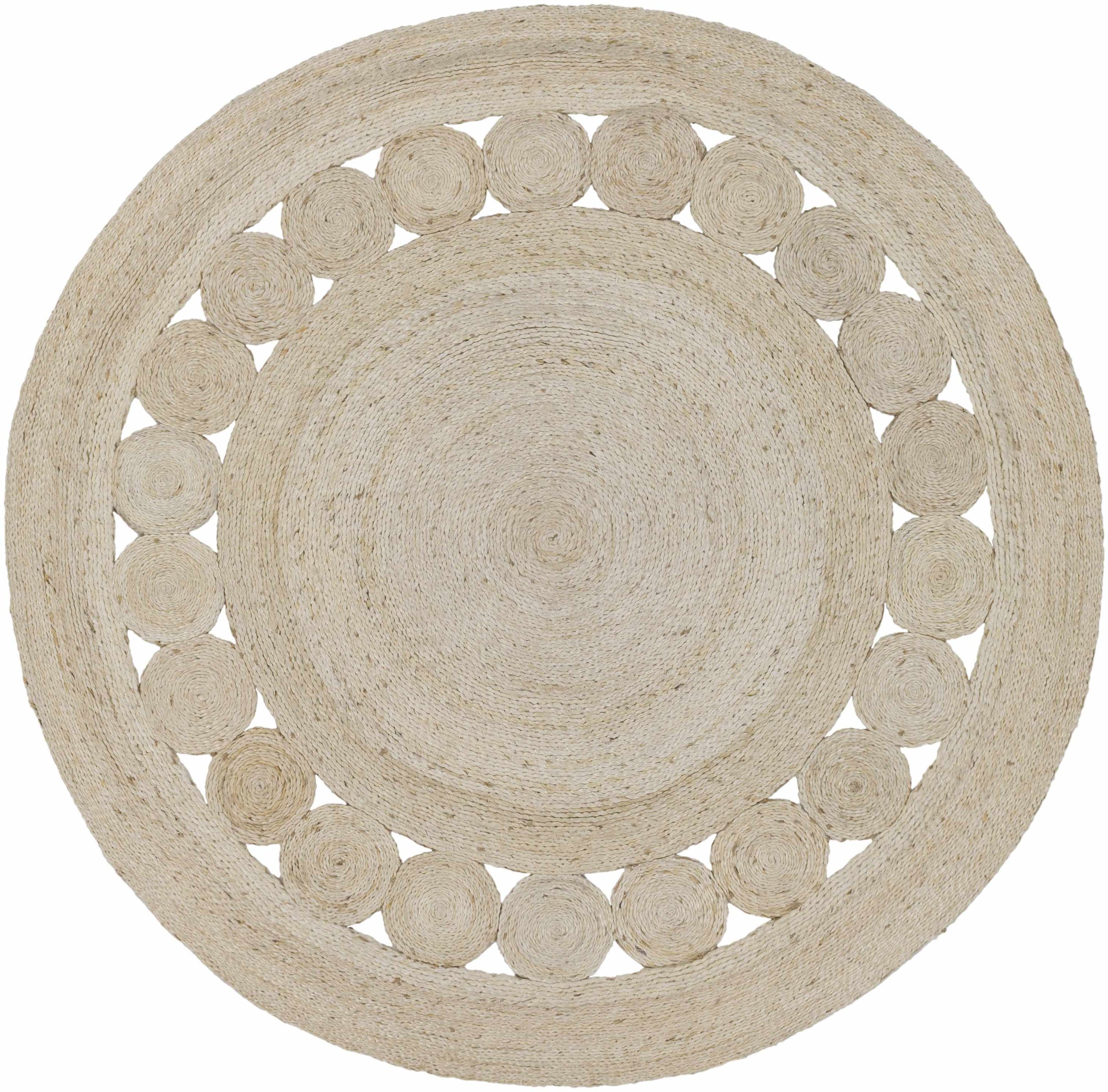 Beige Hand Woven 100% Jute Cottage Round Handmade rug, Indoor use only, no fringe, non-washable.