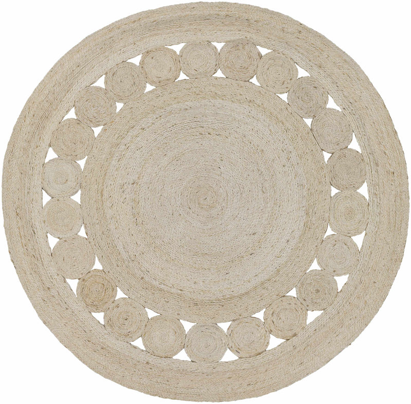 Beige Hand Woven 100% Jute Cottage Round Handmade rug, Indoor use only, no fringe, non-washable.