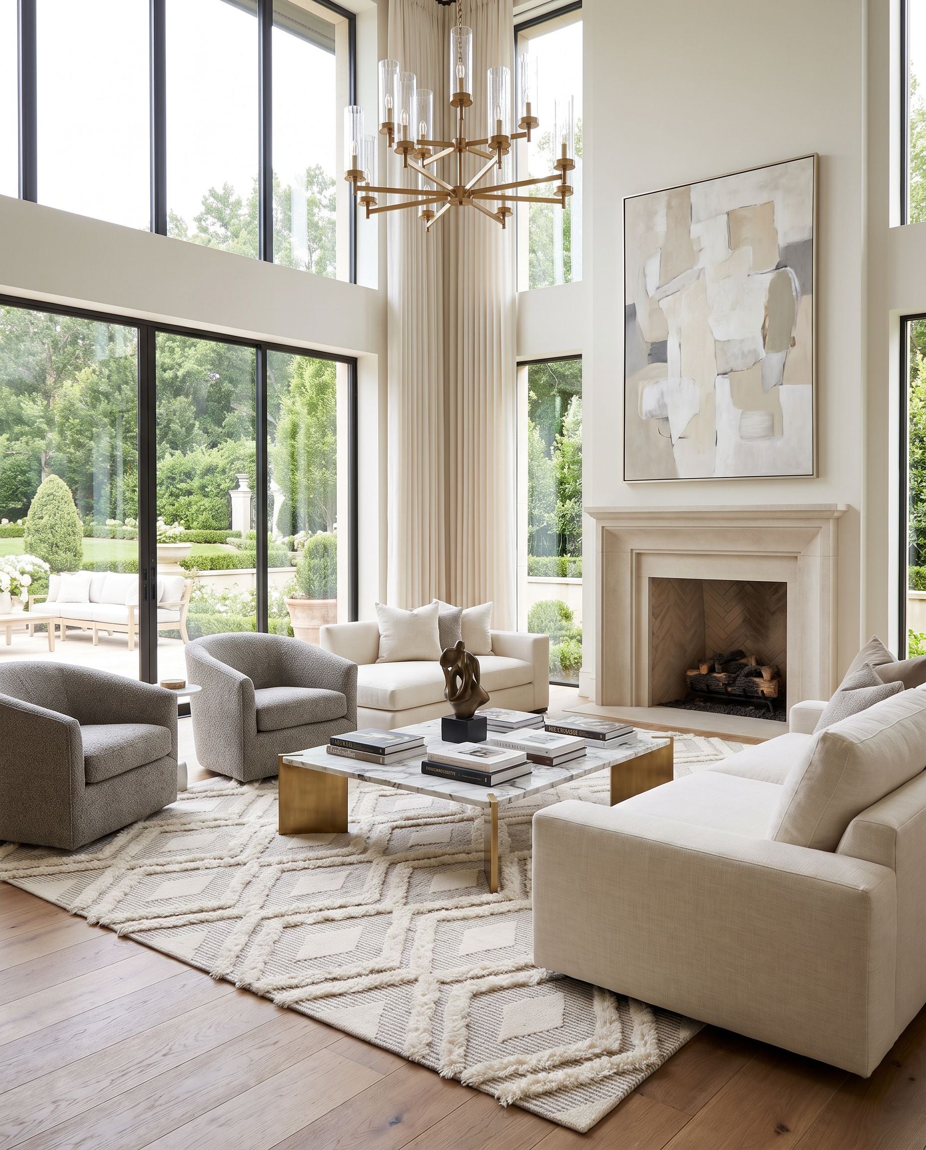 Cherokee CHK-2305 Hand Tufted Rug styled in an elegant designer living room — hand tufted global area rug in brown and cream tones