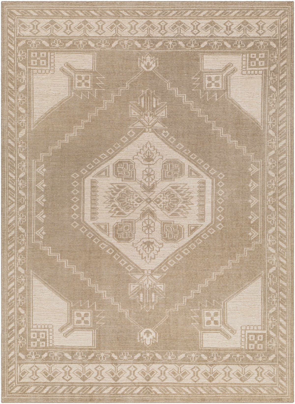 Cream Hand Knotted 100% Wool Traditional Rectangle Handmade rug, Indoor use only, no fringe, non-washable.