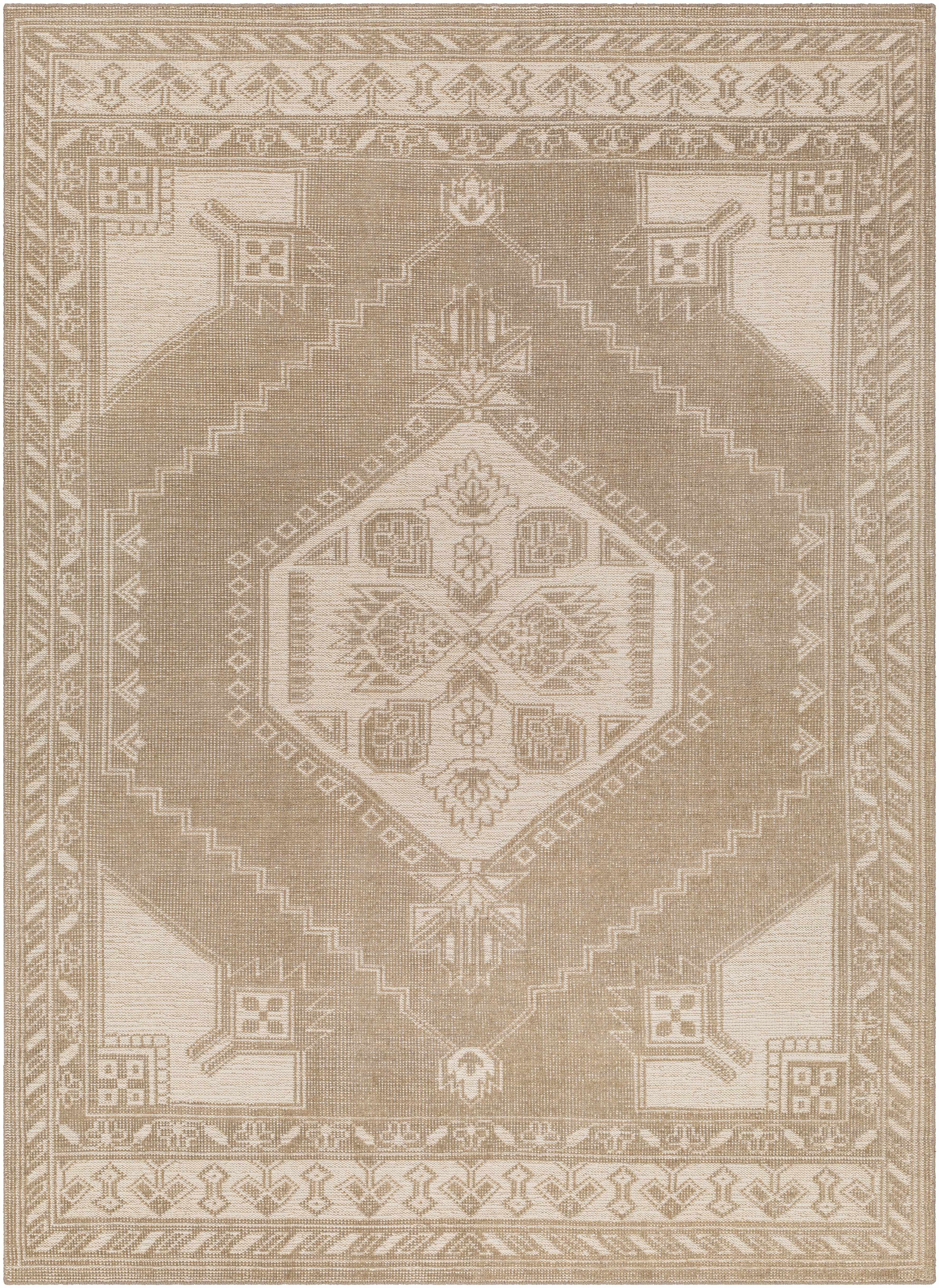 Cream Hand Knotted 100% Wool Traditional Rectangle Handmade rug, Indoor use only, no fringe, non-washable.