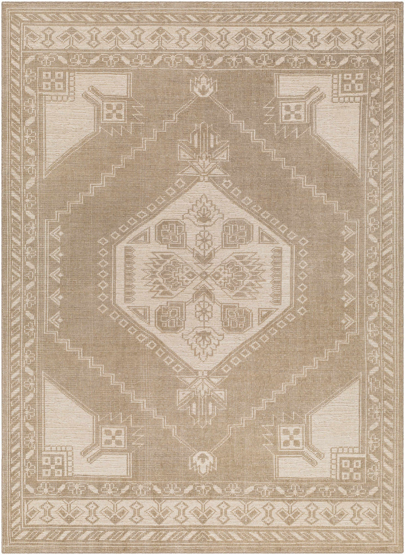 Cream Hand Knotted 100% Wool Traditional Rectangle Handmade rug, Indoor use only, no fringe, non-washable.