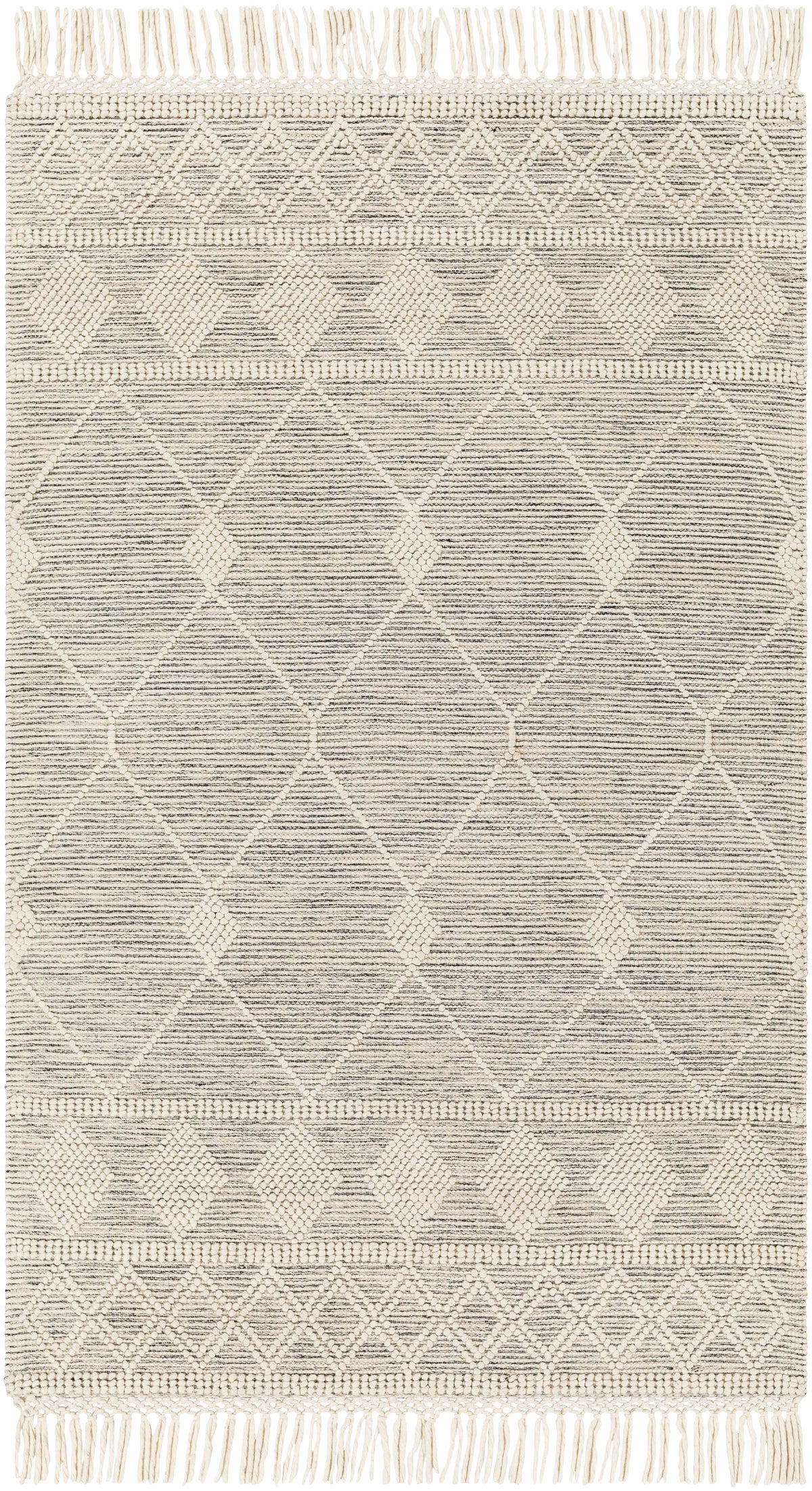 Ivory Hand Woven 60% Wool, 40% Polyester Global Rectangle Handmade rug, Indoor use only, has fringe, non-washable. round, runner also available
