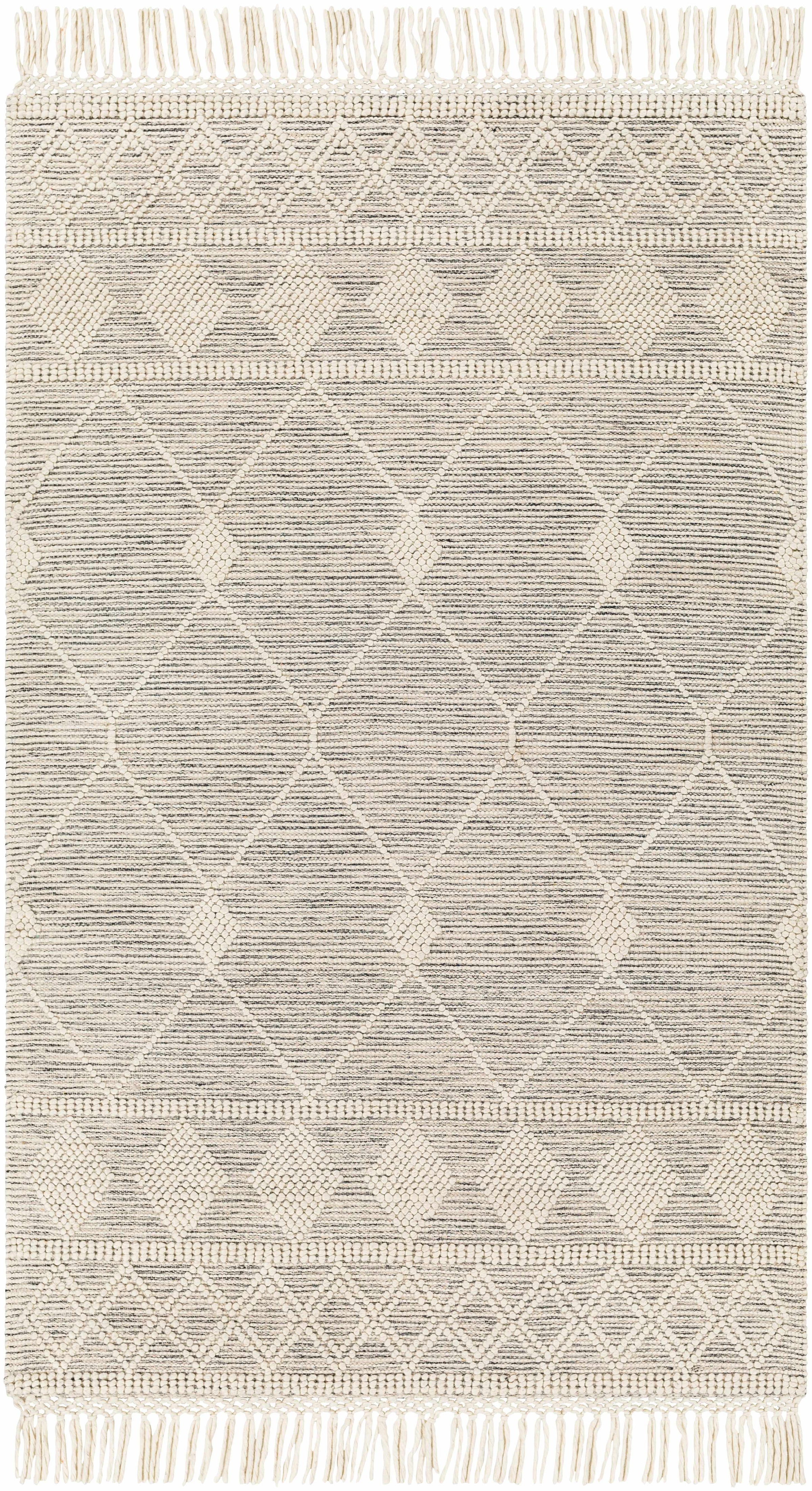 Ivory Hand Woven 60% Wool, 40% Polyester Global Rectangle Handmade rug, Indoor use only, has fringe, non-washable. round, runner also available
