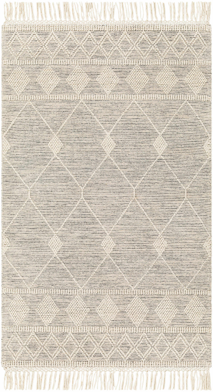 Ivory Hand Woven 60% Wool, 40% Polyester Global Rectangle Handmade rug, Indoor use only, has fringe, non-washable. round, runner also available