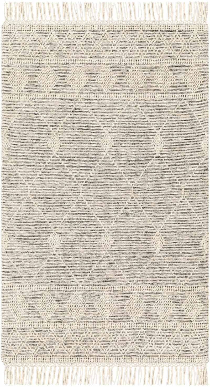 Ivory Hand Woven 60% Wool, 40% Polyester Global Rectangle Handmade rug, Indoor use only, has fringe, non-washable. round, runner also available