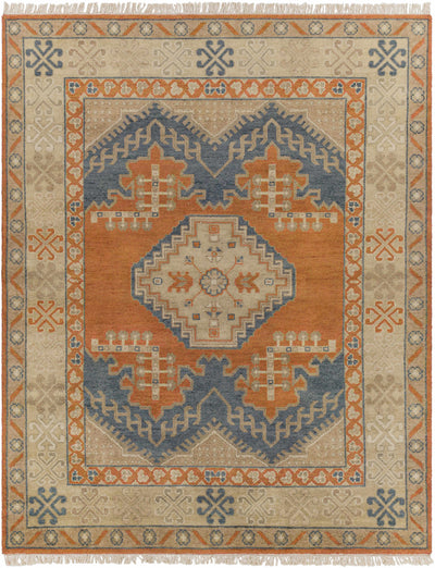 Brown Hand Knotted 100% Wool Traditional Rectangle Handmade rug, Indoor use only, has fringe, non-washable.