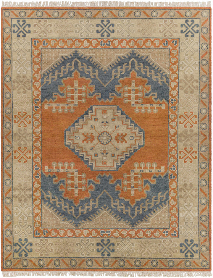 Brown Hand Knotted 100% Wool Traditional Rectangle Handmade rug, Indoor use only, has fringe, non-washable.