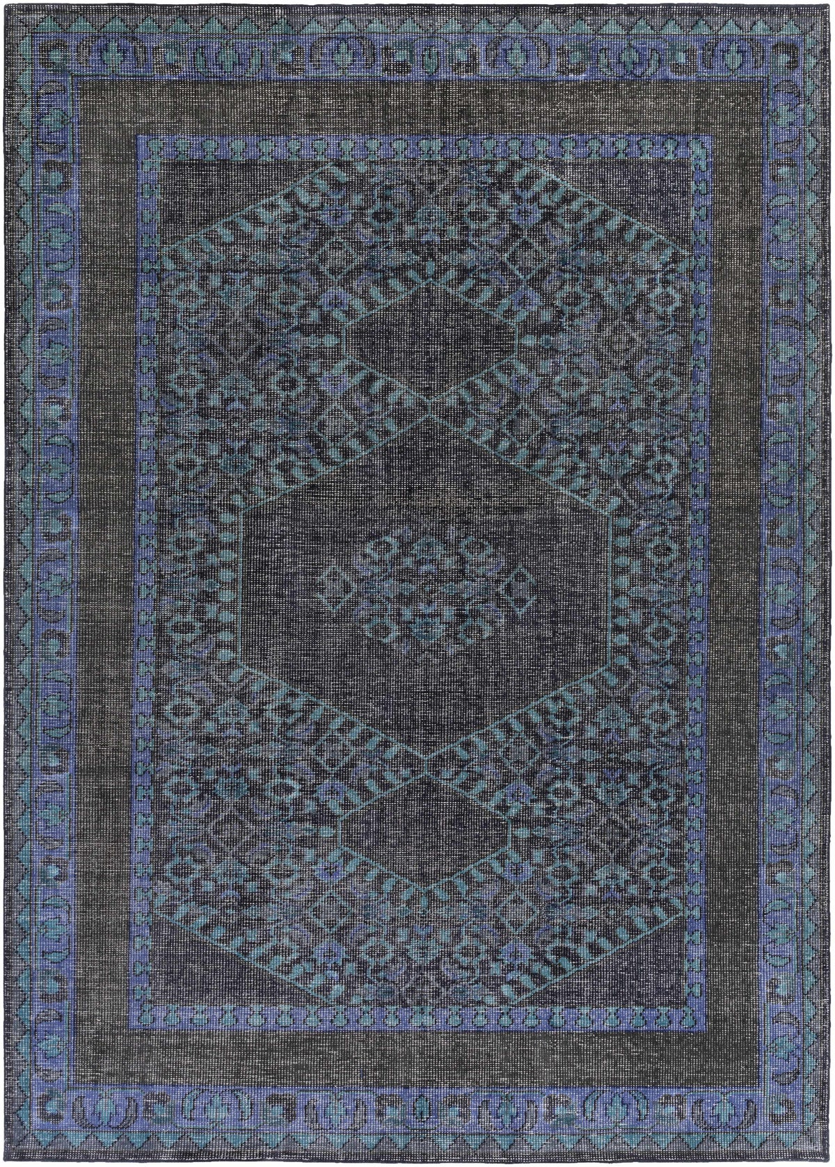 Ink Blue Hand Knotted 100% NZ Wool Global Rectangle Handmade rug, Indoor use only, no fringe, non-washable.