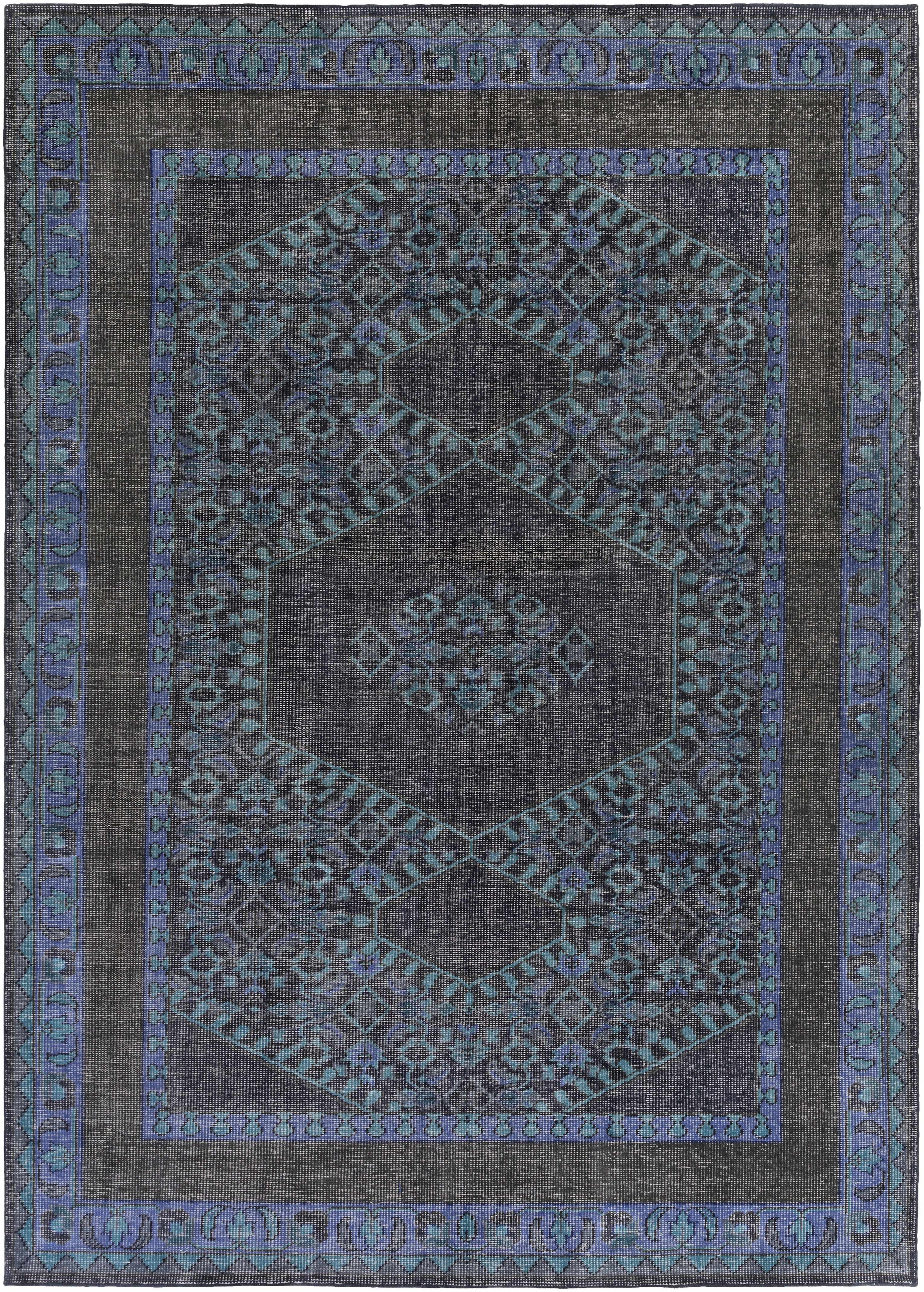 Ink Blue Hand Knotted 100% NZ Wool Global Rectangle Handmade rug, Indoor use only, no fringe, non-washable.