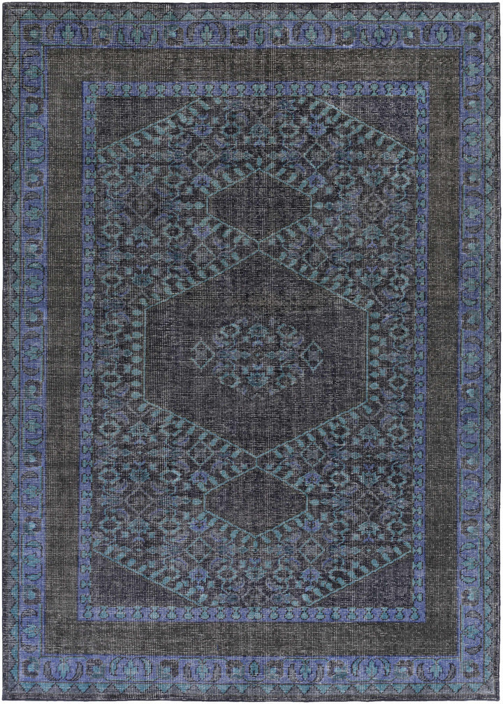 Ink Blue Hand Knotted 100% NZ Wool Global Rectangle Handmade rug, Indoor use only, no fringe, non-washable.