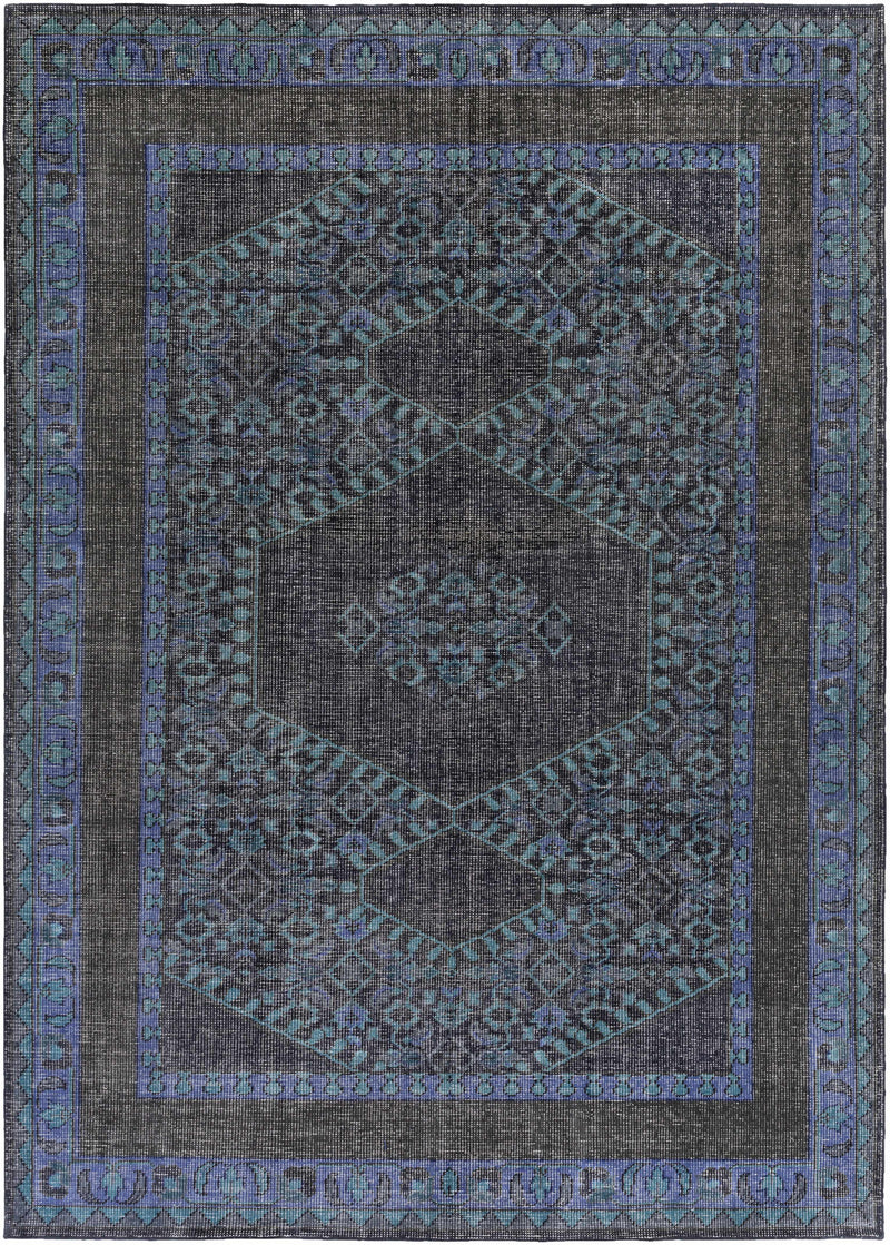 Ink Blue Hand Knotted 100% NZ Wool Global Rectangle Handmade rug, Indoor use only, no fringe, non-washable.