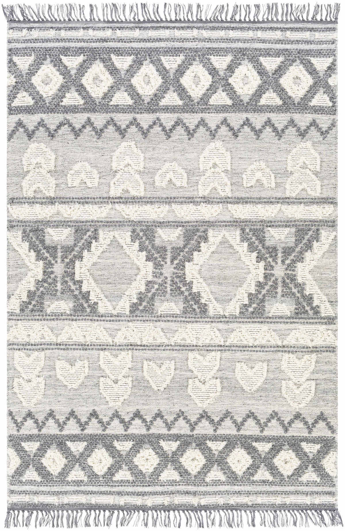 Charcoal Hand Woven 60% Wool, 40% Polyester Global Rectangle Handmade rug, Indoor use only, has fringe, non-washable. runner also available