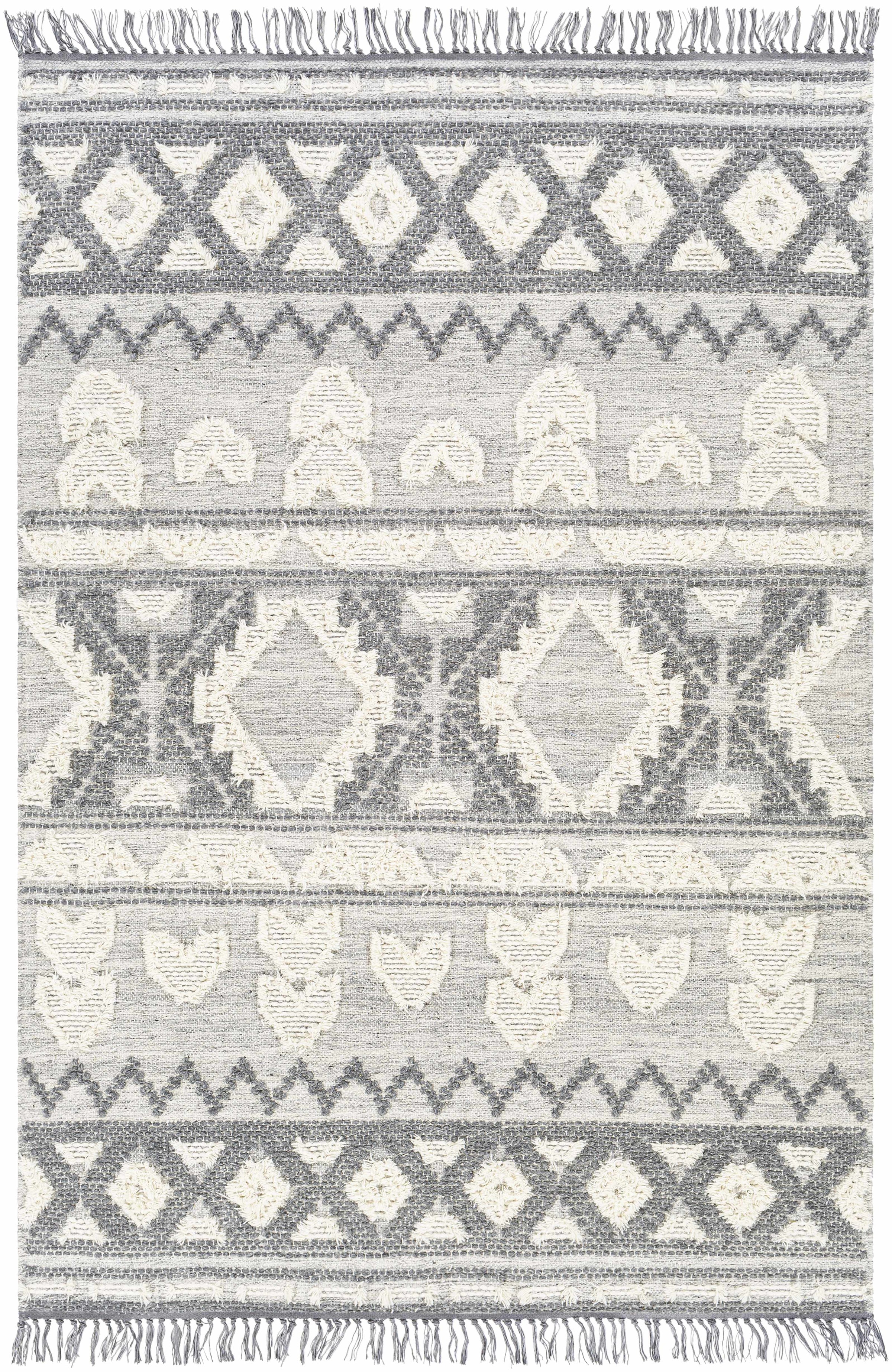 Charcoal Hand Woven 60% Wool, 40% Polyester Global Rectangle Handmade rug, Indoor use only, has fringe, non-washable. runner also available