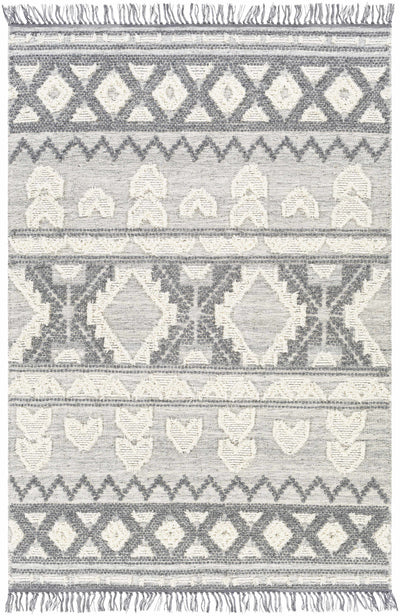 Charcoal Hand Woven 60% Wool, 40% Polyester Global Rectangle Handmade rug, Indoor use only, has fringe, non-washable. runner also available