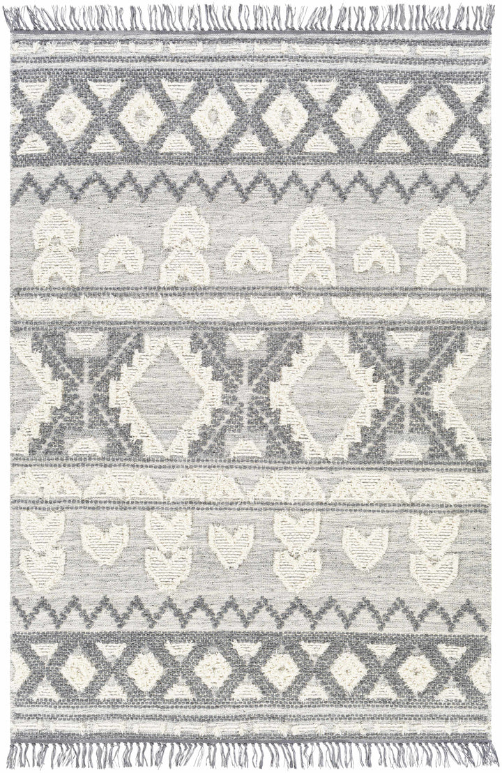 Charcoal Hand Woven 60% Wool, 40% Polyester Global Rectangle Handmade rug, Indoor use only, has fringe, non-washable. runner also available
