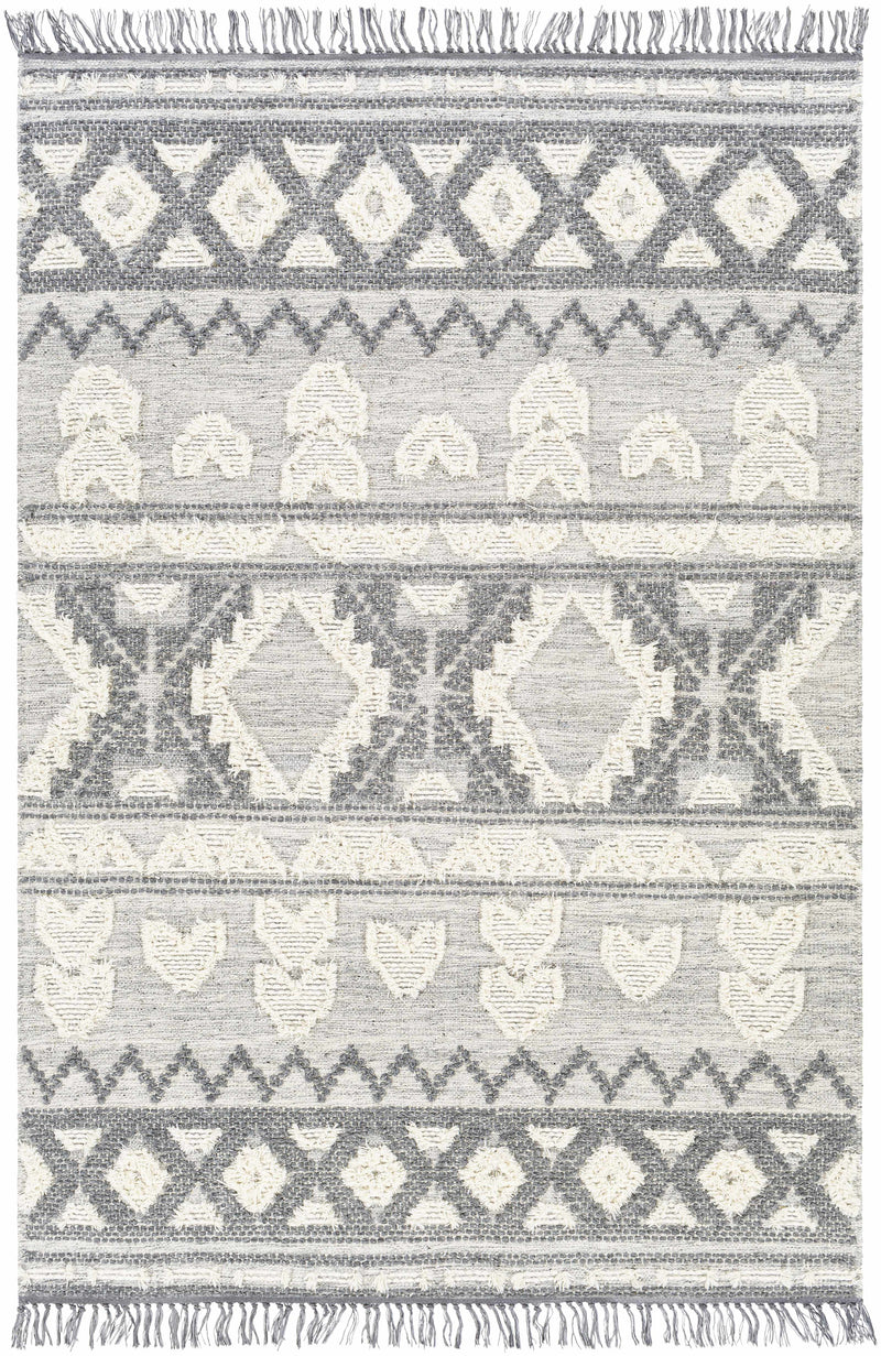 Charcoal Hand Woven 60% Wool, 40% Polyester Global Rectangle Handmade rug, Indoor use only, has fringe, non-washable. runner also available