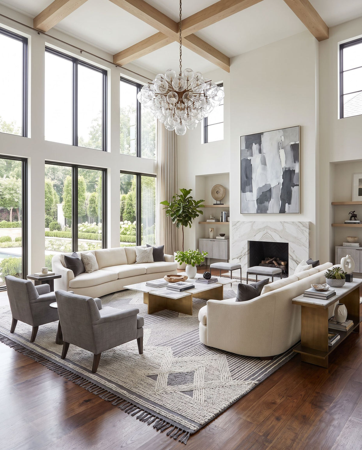 Cheyenne CHY-2309 Hand Woven Rug as the centerpiece of a bright luxury living room — a hand woven cottage area rug in charcoal, ivory and medium gray tones