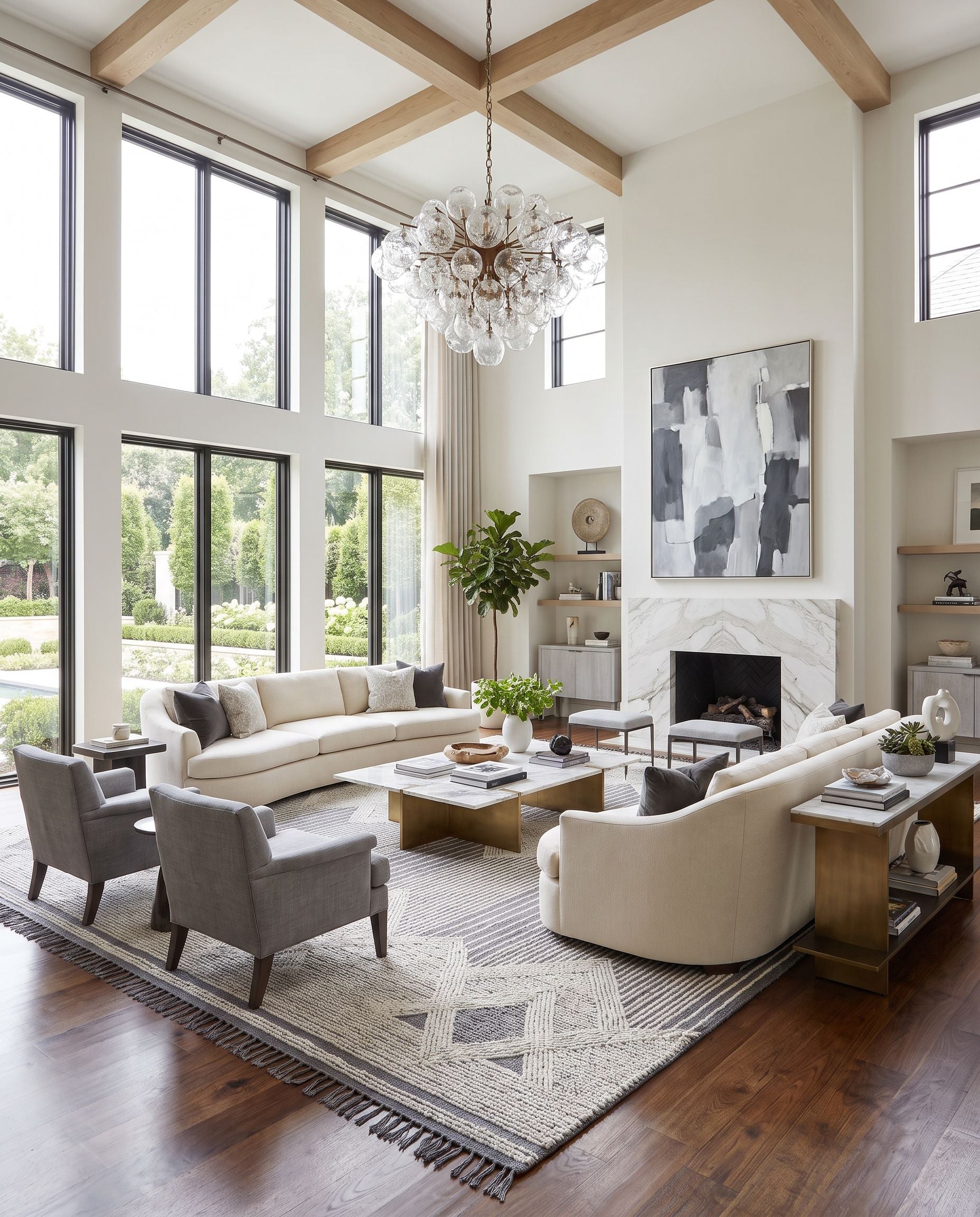 Cheyenne CHY-2309 Hand Woven Rug as the centerpiece of a bright luxury living room — a hand woven cottage area rug in charcoal, ivory and medium gray tones