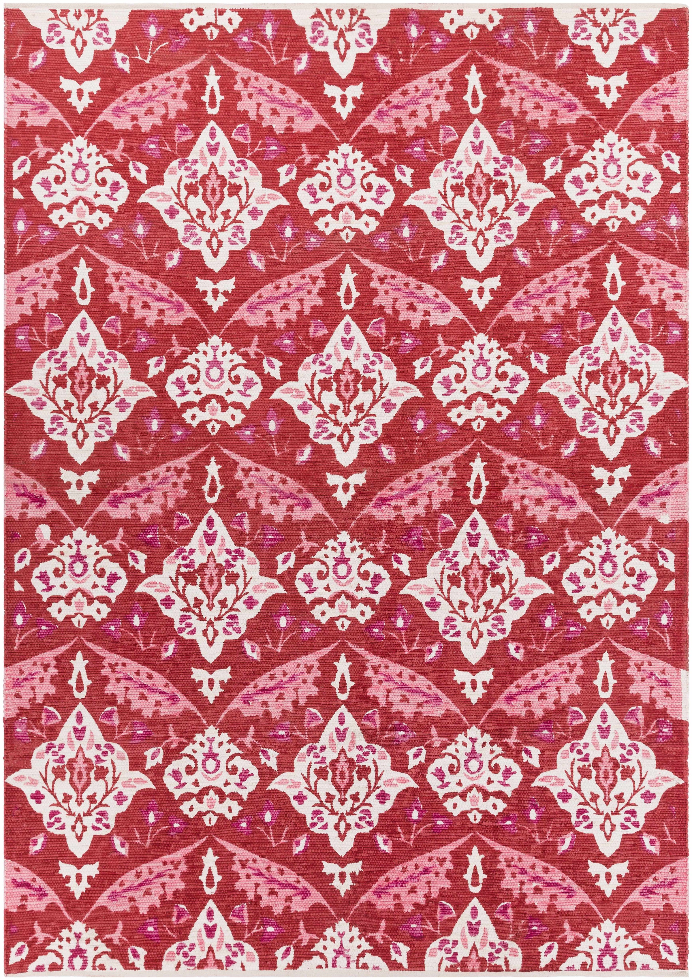 Red Hand Woven 100% Cotton Modern Rectangle Handmade rug, Indoor use only, no fringe, non-washable.