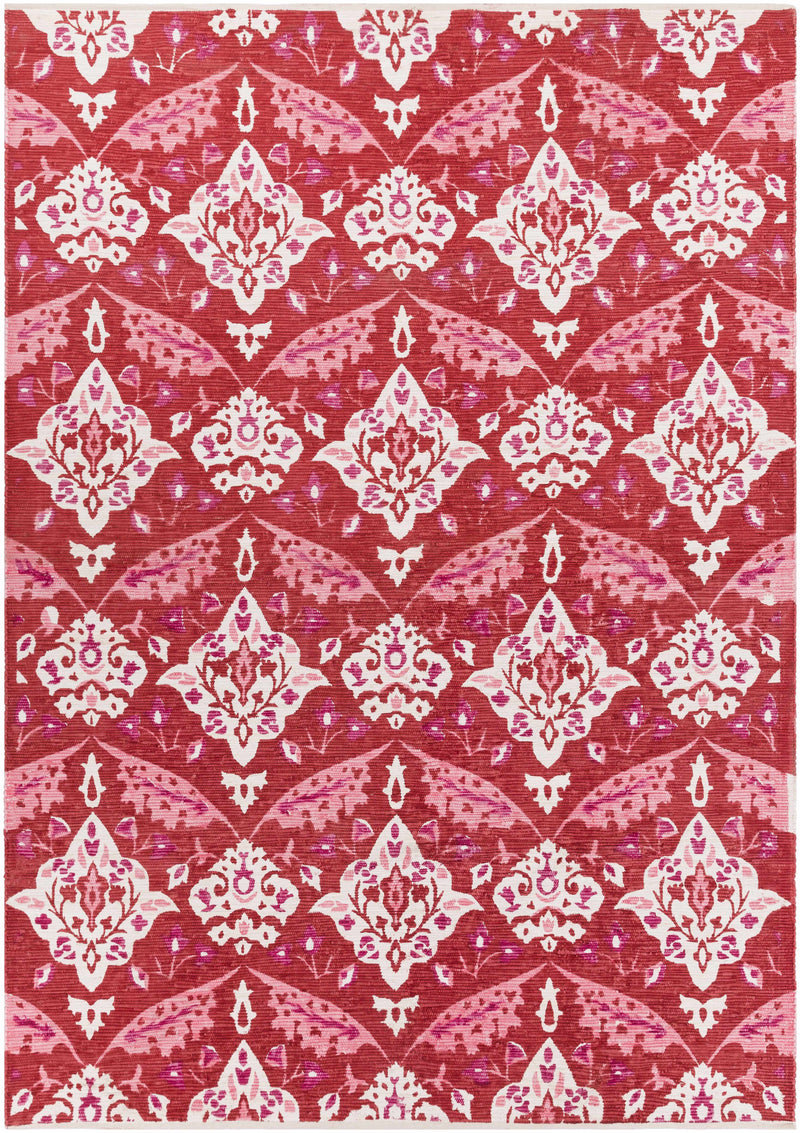 Red Hand Woven 100% Cotton Modern Rectangle Handmade rug, Indoor use only, no fringe, non-washable.