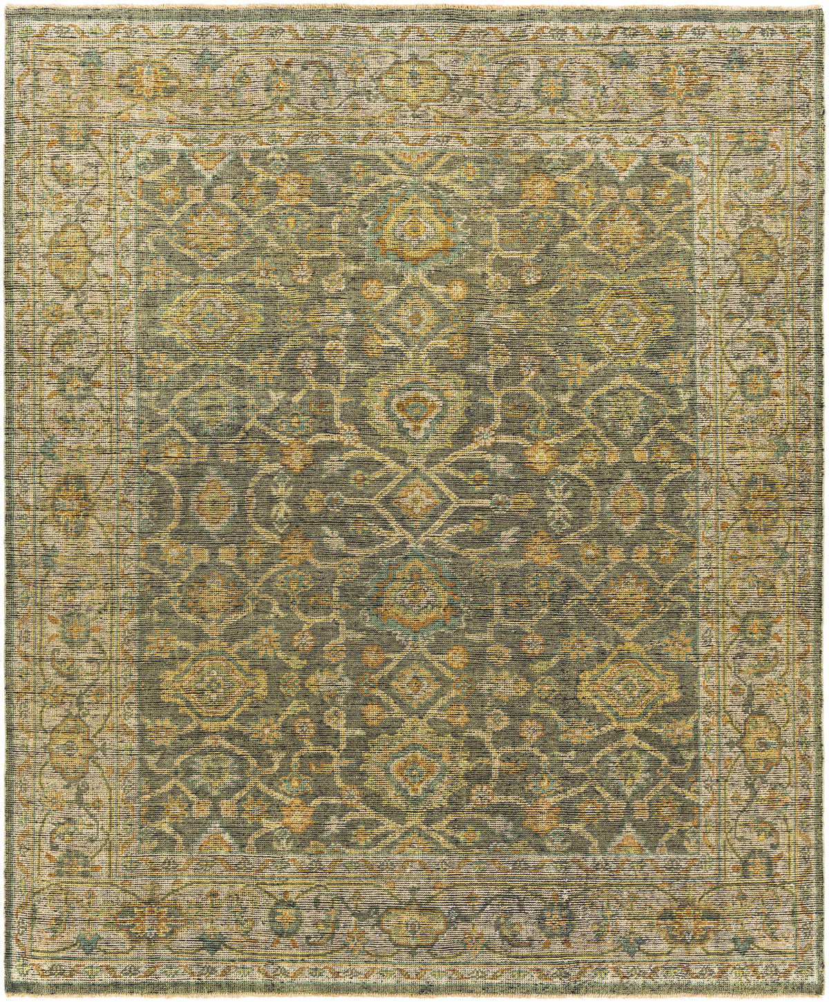 Sage Hand Knotted 100% NZ Wool Traditional Rectangle Handmade rug, Indoor use only, has fringe, non-washable.