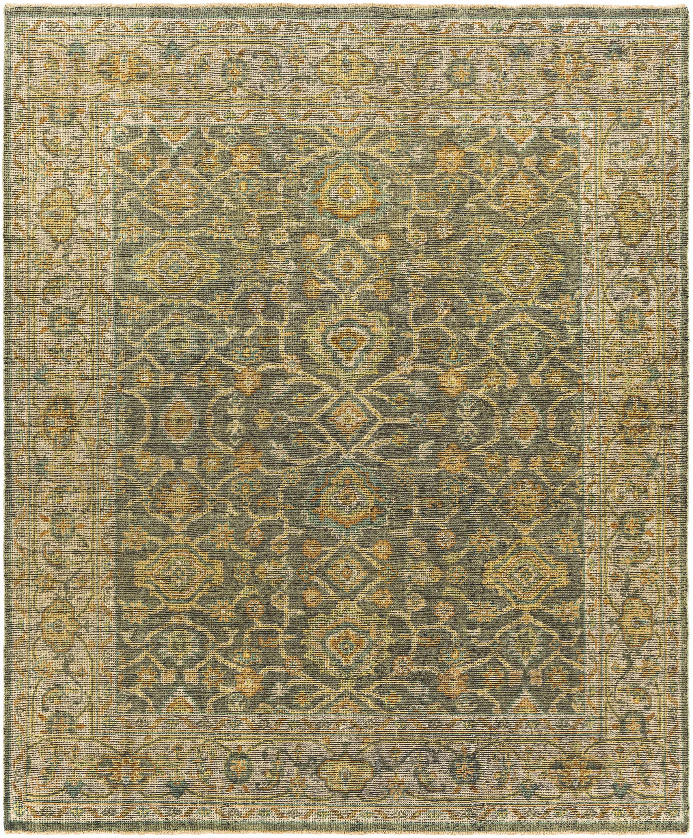 Sage Hand Knotted 100% NZ Wool Traditional Rectangle Handmade rug, Indoor use only, has fringe, non-washable.