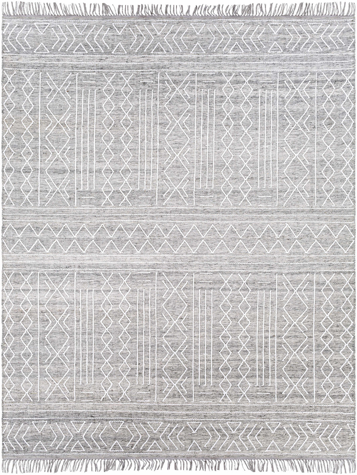 Oatmeal Hand Woven 60% Wool, 40% Polyester Global Rectangle Handmade rug, Indoor use only, has fringe, non-washable.