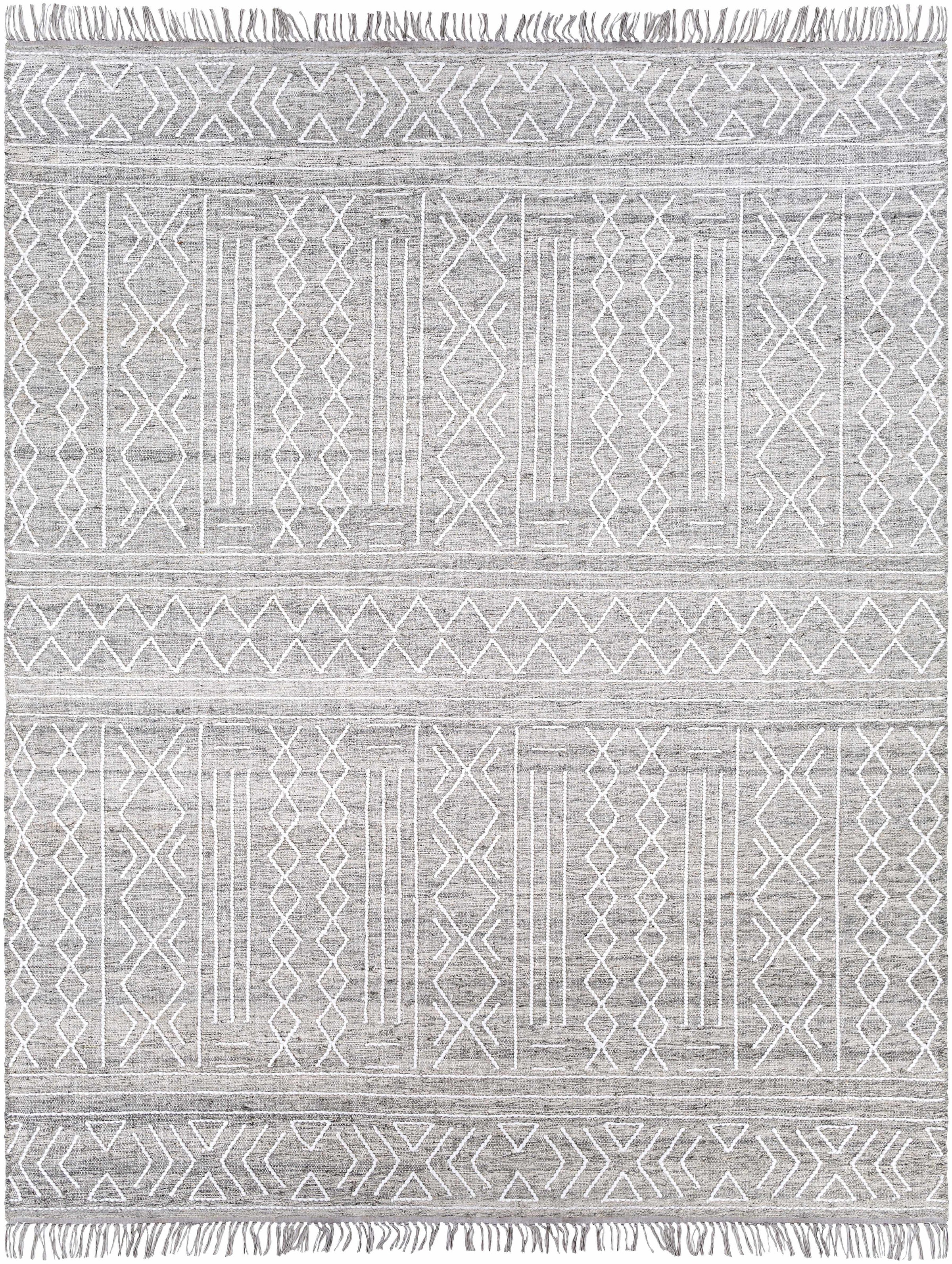 Oatmeal Hand Woven 60% Wool, 40% Polyester Global Rectangle Handmade rug, Indoor use only, has fringe, non-washable.