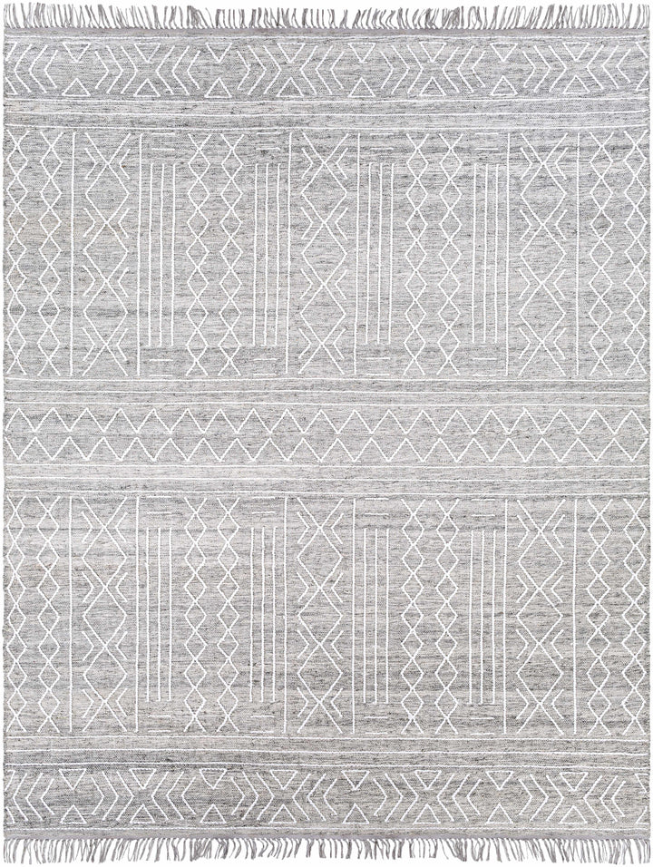 Oatmeal Hand Woven 60% Wool, 40% Polyester Global Rectangle Handmade rug, Indoor use only, has fringe, non-washable.