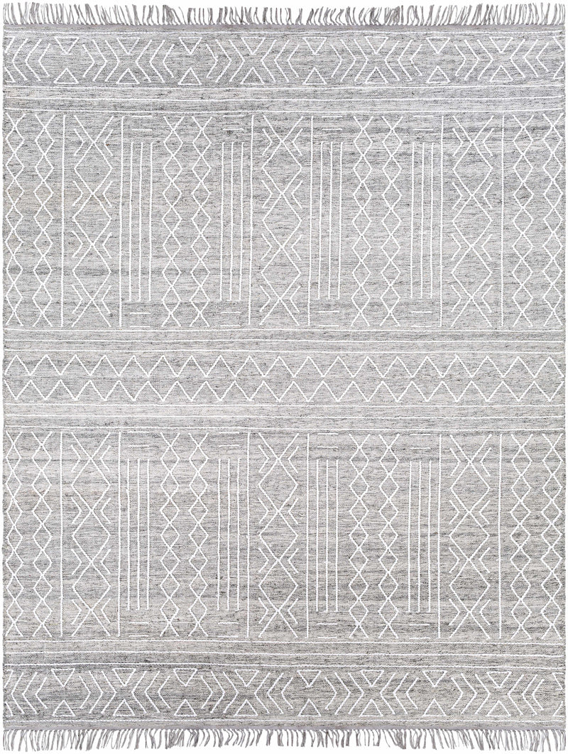 Oatmeal Hand Woven 60% Wool, 40% Polyester Global Rectangle Handmade rug, Indoor use only, has fringe, non-washable.