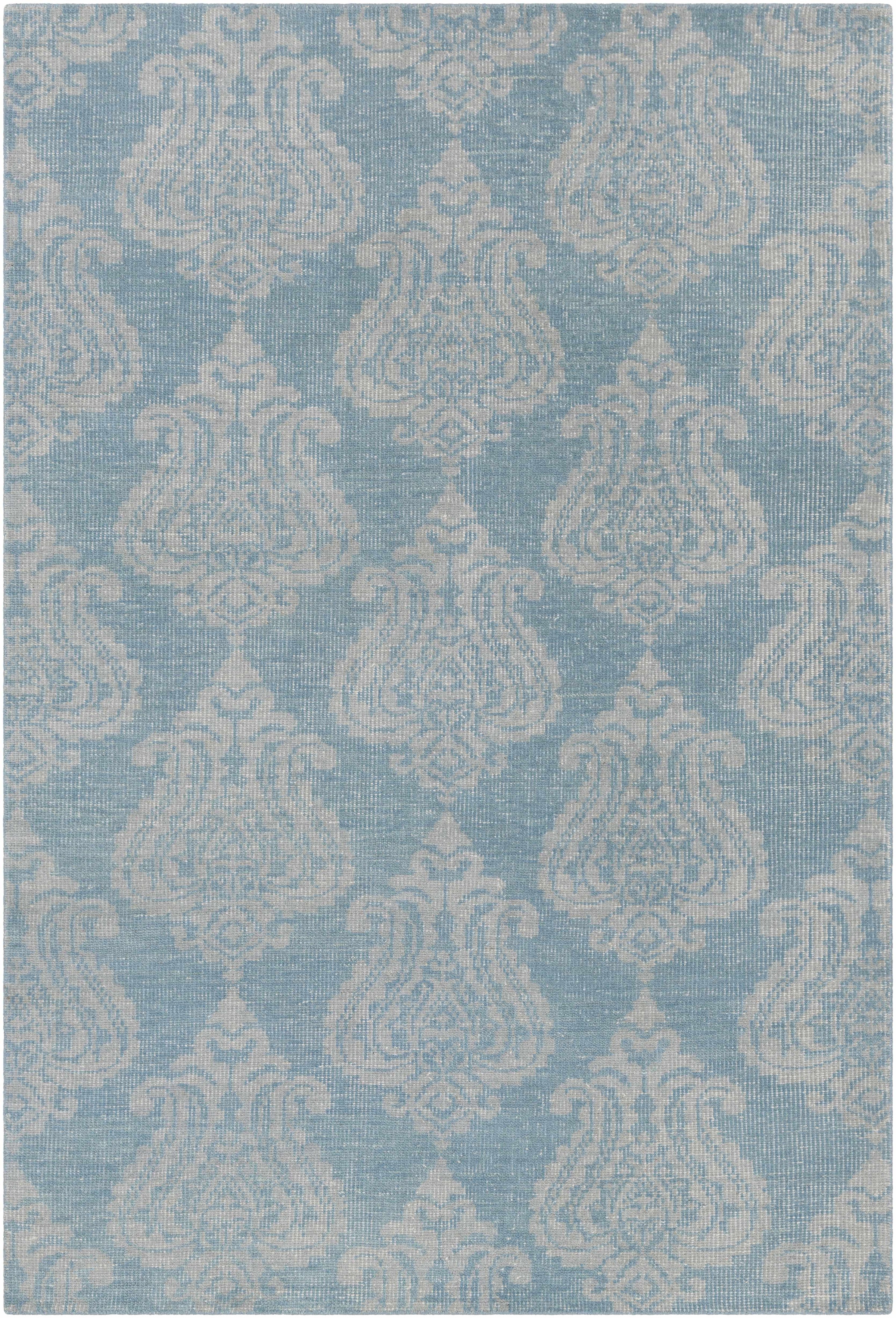 Blue Hand Knotted 100% Wool Modern Rectangle Handmade rug, Indoor use only, no fringe, non-washable.