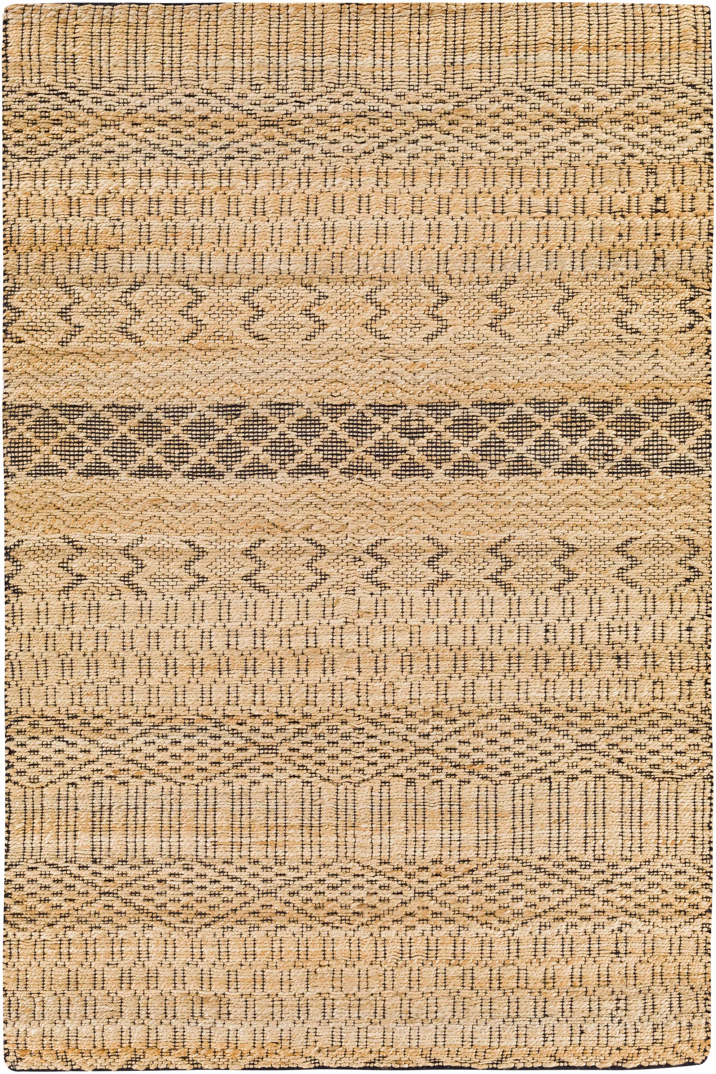 Tan Hand Woven 80% Jute, 20% Cotton Global Rectangle Handmade rug, Indoor use only, no fringe, non-washable. runner also available