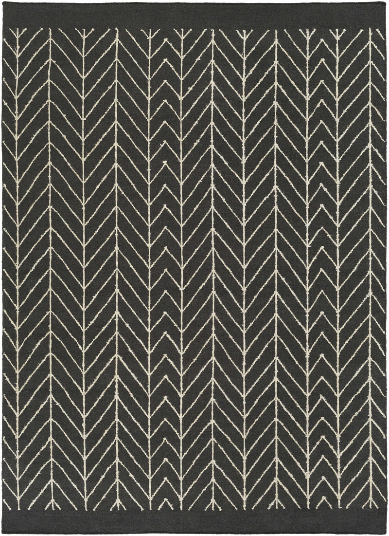 Black Hand Woven 90% Wool, 10% Viscose Modern Rectangle Handmade rug, Indoor use only, no fringe, non-washable.