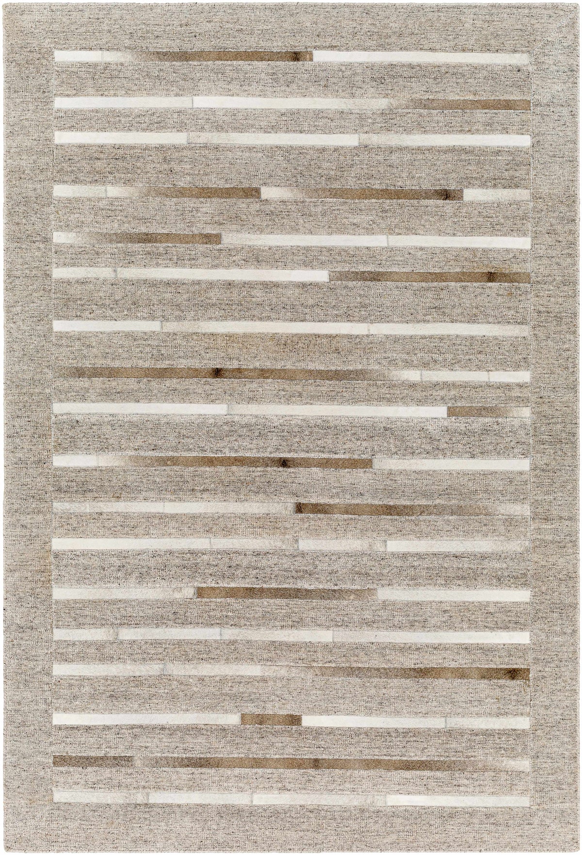Light Gray Hand Crafted 60% Viscose, 40% Hair On Hide Modern Rectangle Handmade rug, Indoor use only, no fringe, non-washable.