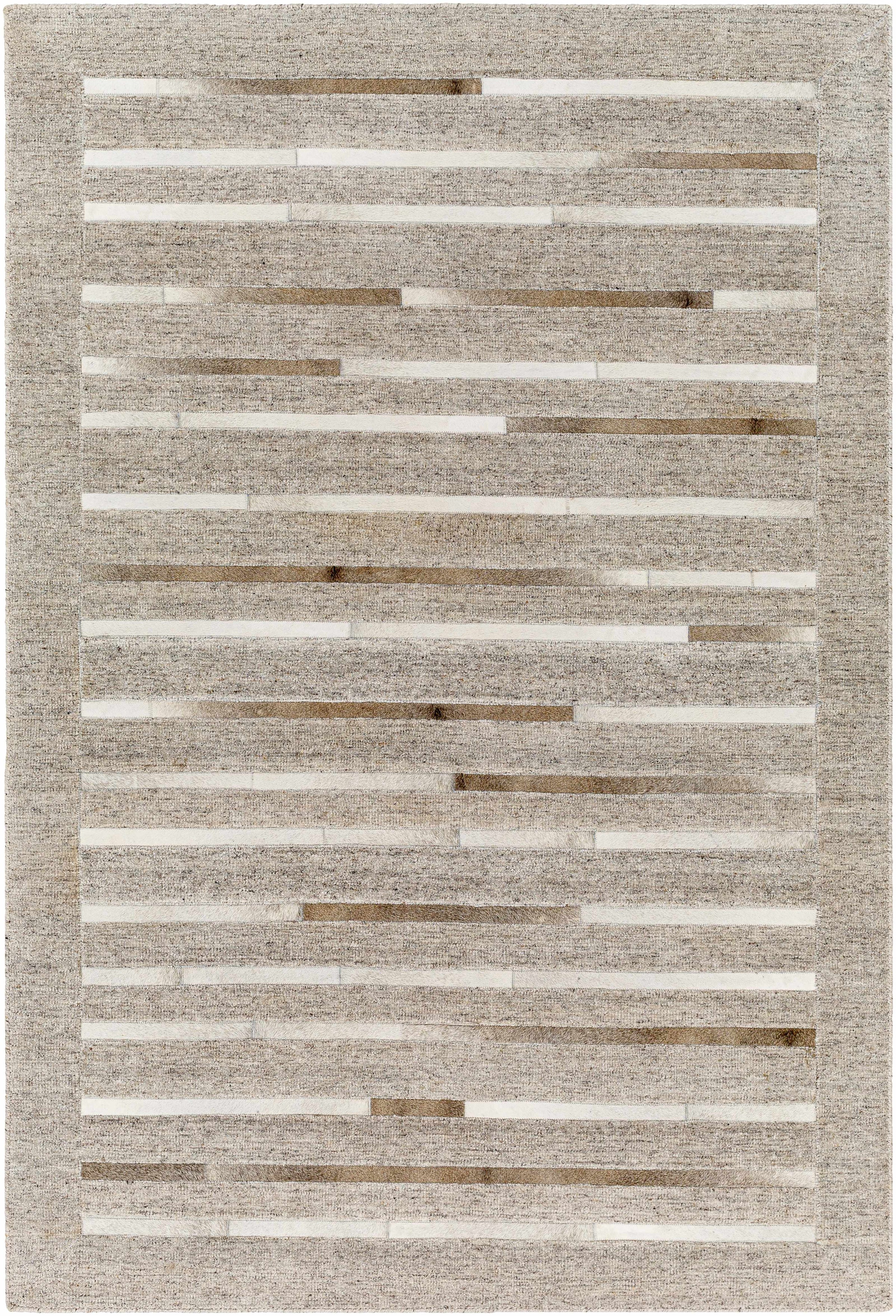 Light Gray Hand Crafted 60% Viscose, 40% Hair On Hide Modern Rectangle Handmade rug, Indoor use only, no fringe, non-washable.